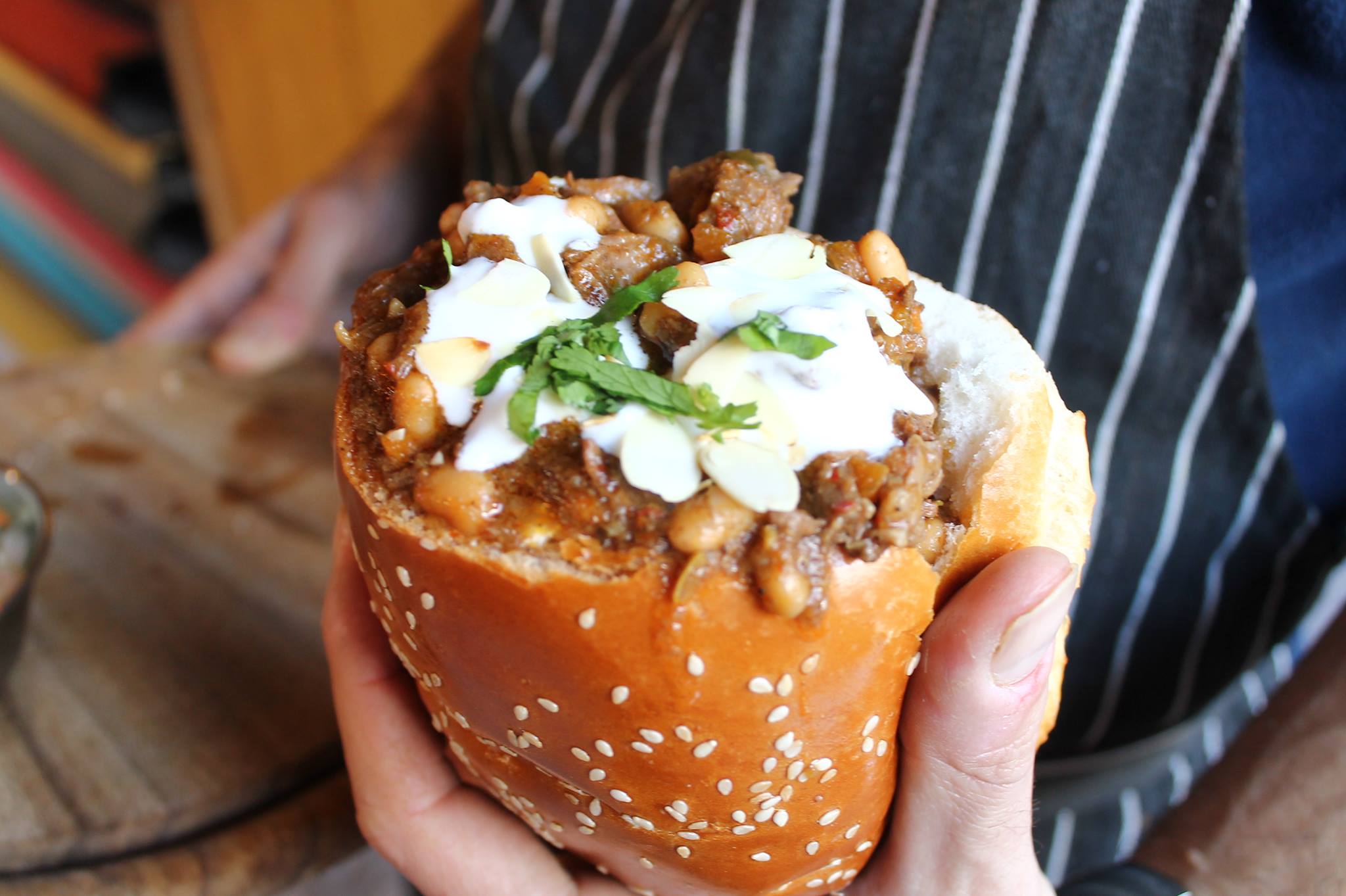 Bunny Chow South African delicious sandwich in the Carmel market